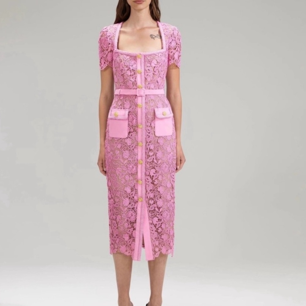 Self-Portrait Pink Lace Midi Dress